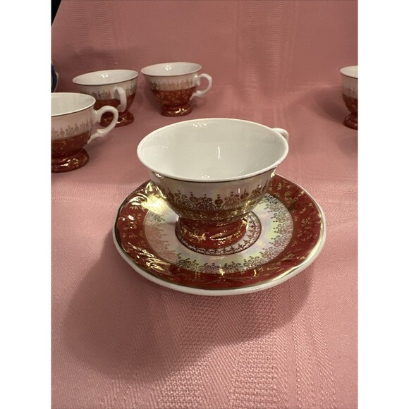 VNTG Set of 6 Porcelana SCHMIDT Brasil Espresso Cups -Multicolor Burgundy Gold - Picture 3 of 12